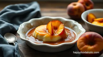 Bake Caramel Pudding Topped with Peaches