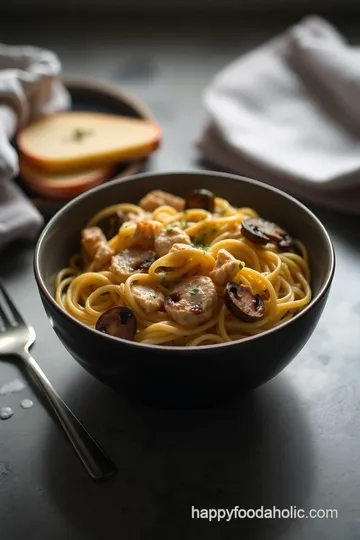 Creamy Fettuccine Chicken Marsala presentation